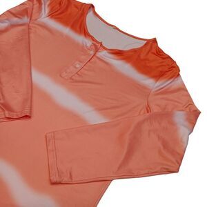 Womens Long Sleeve Top button pullover size 3xl orange lightweight‎ Stretch